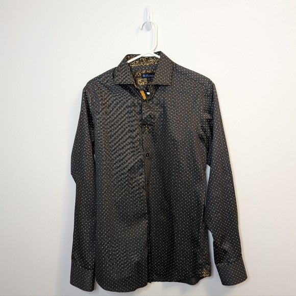 BLU BY POLIFRONI Slim Fit Patterned Dress Shirt in Gray (Small) - Picture 1 of 6
